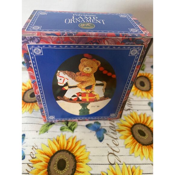 Polystone Teddy Bear on Rocking Horse Lamp Ornament 2 1/2in Tall NIB - Picture 6 of 6
